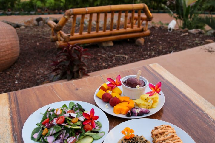 a plate of food on a picnic table